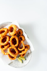 fried calamari rings . close up. cooking recipe , fish market