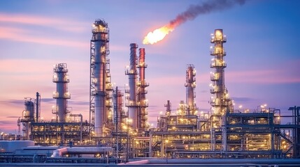 Obraz premium Industrial Nightscape with Flare and Smoke