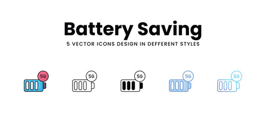Battery Saving vector icons set stock illustration