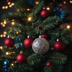 Fototapeta premium The Christmas tree sparkles with delight