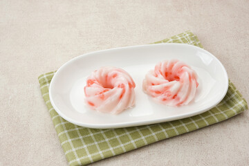 Kue Jentik Manis, Indonesian traditional snack made from hunkwe flour, sago pearl, and coconut milk.
