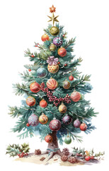 PNG Festive decorated Christmas tree illustration