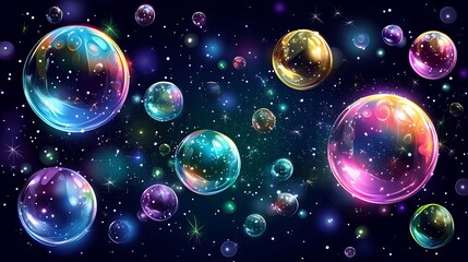 Naklejka premium Abstract Space with Colorful Bubbles and Stars.