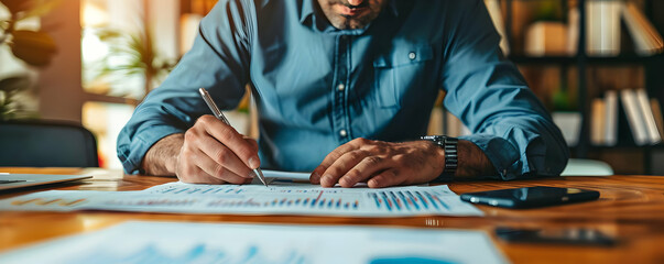 Obraz premium Photo Businessman Analyzing Financial Charts Data Office
