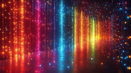 Obraz premium server room filled with rows of blinking servers creating a mesmerizing and colorful light display, representing the intricate world of technology and networking in a modern digital landscape