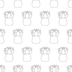 Flat cactus succulent in a pot in doodle style. Simple seamless pattern. Vector illustration.