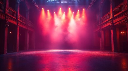 Red Stage Lights in an Empty Theatre