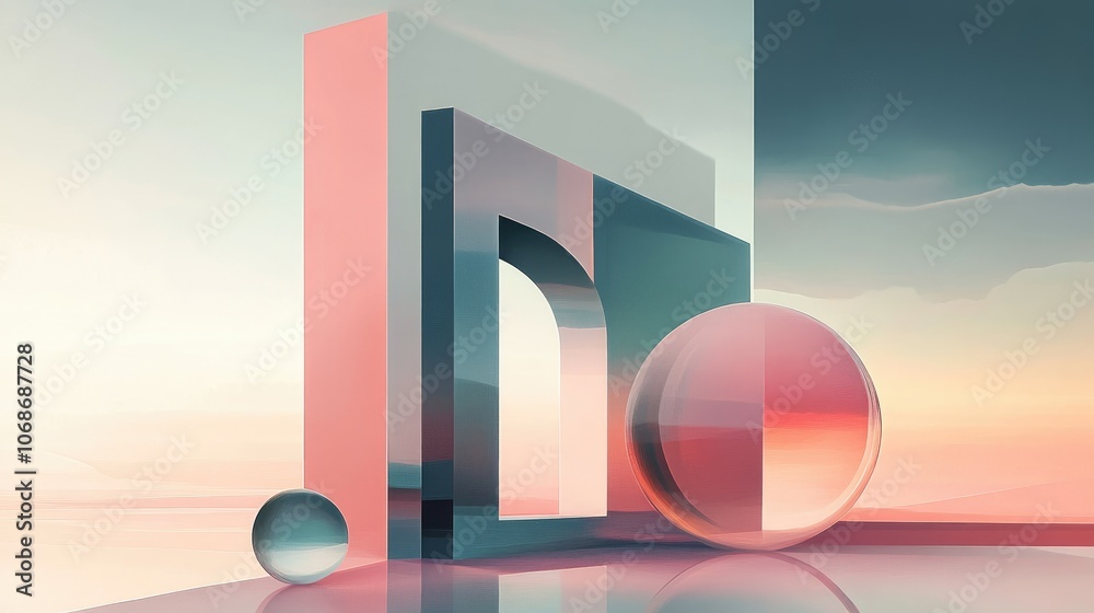 Aufkleber a sleek, minimalist digital artwork with clean, geometric shapes and a futuristic color palette, ble