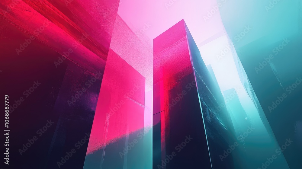 Poster a sleek, minimalist digital artwork with clean, geometric shapes and a futuristic color palette, ble