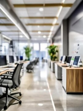 vertical video of Interior of an empty office space. Empty workstations in the office. Stylish contemporary office space. 3d visualization
