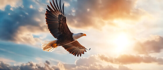 Fototapeta premium Honor veterans day with the majestic eagle soaring above the american flag
