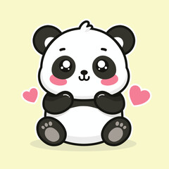 Cute baby panda with yellow background