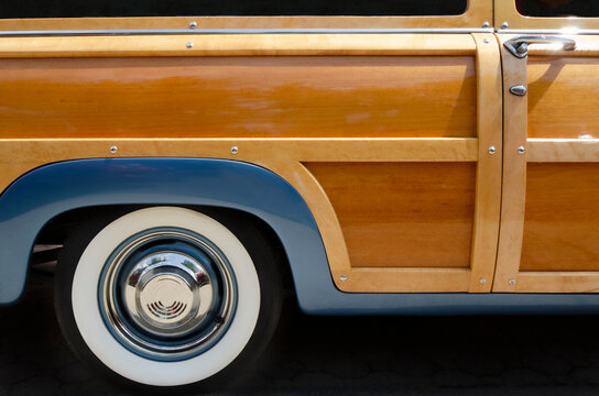 USA, New Jersey, Mendham, Close-up of antique woody station wagon