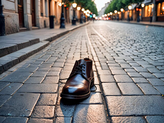 a single shoe on the pavement