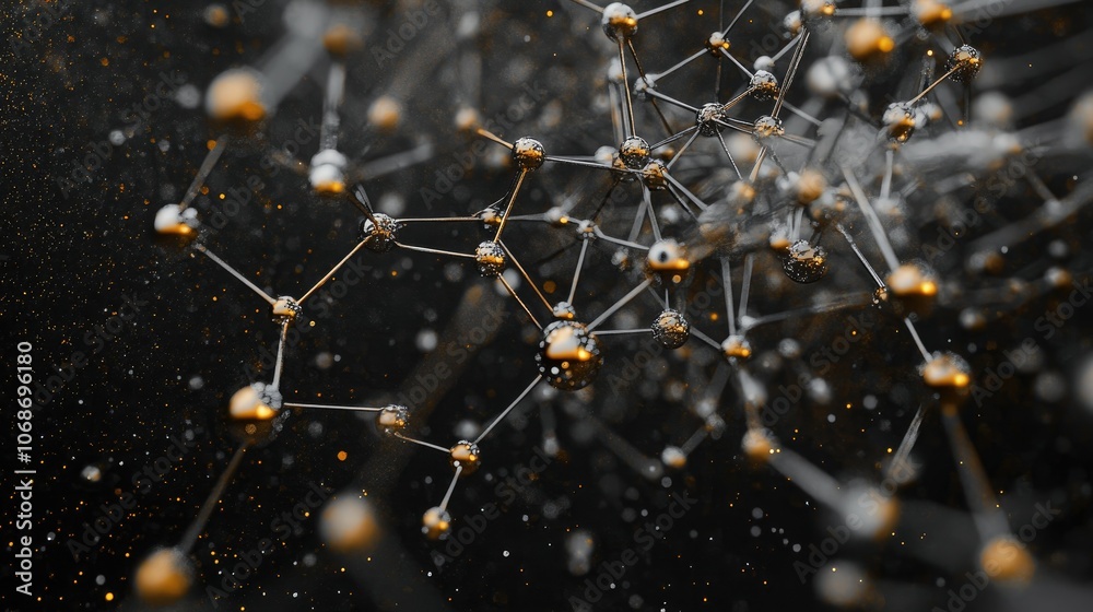 Poster 3d abstract representation of interconnected atoms and molecules, illustrating the foundation of med