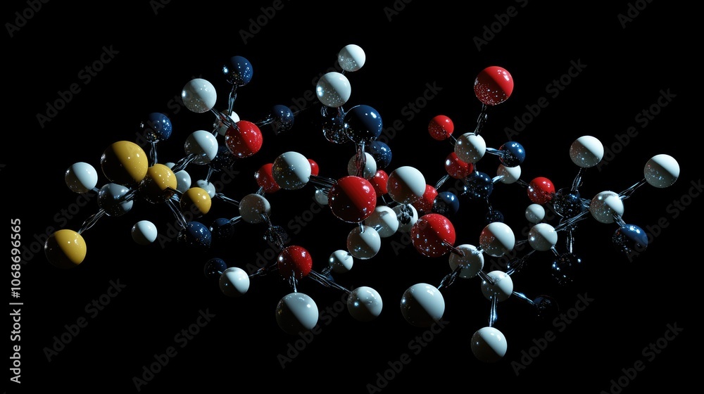 Aufkleber 3d model of atoms and molecules arranged in a complex structure, representing breakthroughs in scien