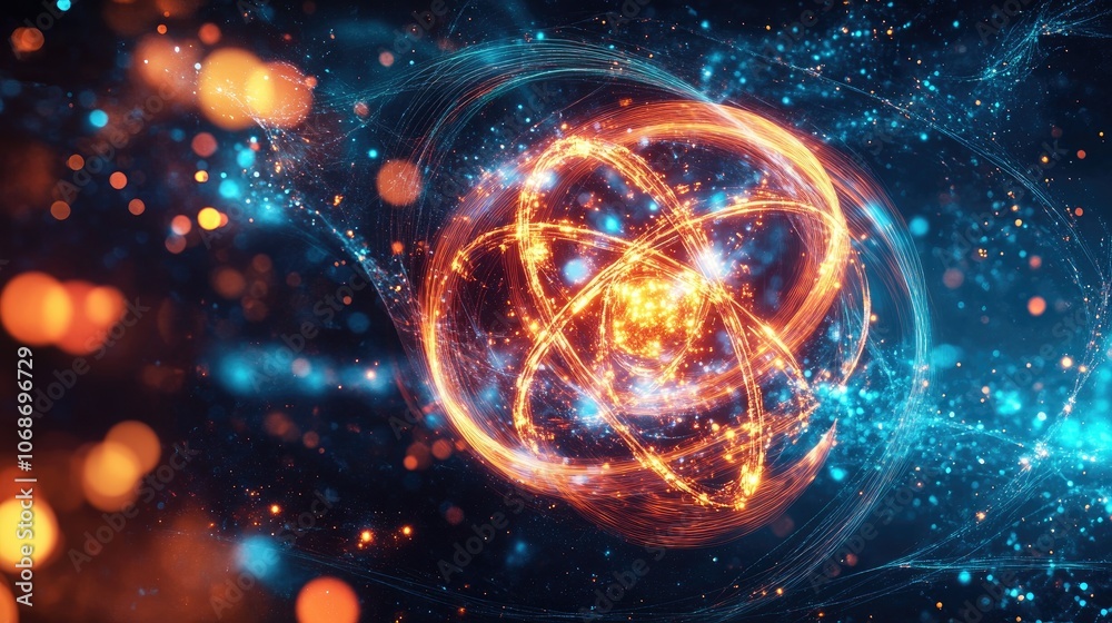 Leinwandbilder 3d rendering of molecules and atoms on a dynamic, glowing science background, symbolizing advanced c