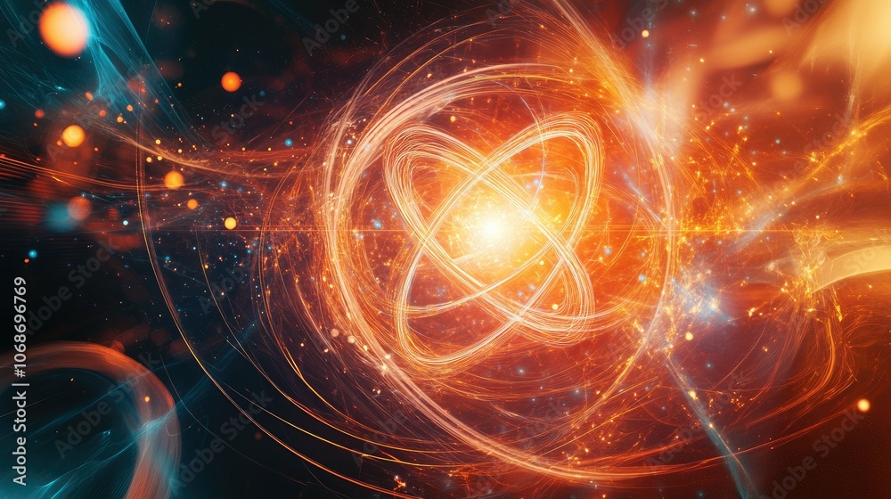 Poster 3D rendering of molecules and atoms on a dynamic, glowing science background, symbolizing advanced chemistry, medical science, and technological research