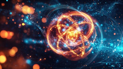 Obraz premium 3D rendering of molecules and atoms on a dynamic, glowing science background, symbolizing advanced chemistry, medical science, and technological research