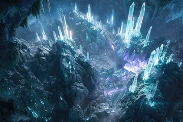 A Mystical Cave Filled with Glowing Crystal Formations