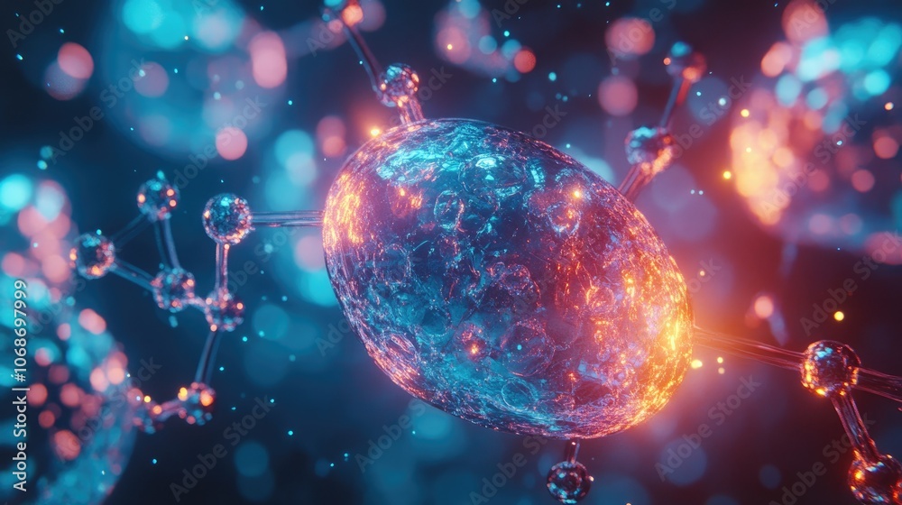 Aufkleber a futuristic 3d rendering of embryonic stem cells, surrounded by molecular structures, symbolizing b