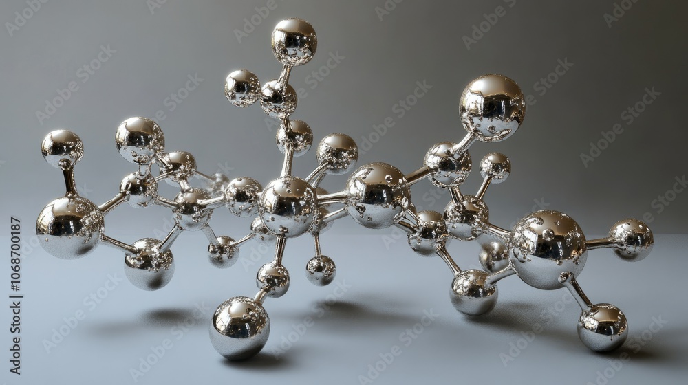 Poster Abstract 3D model of molecules and atoms interconnecting in a complex structure, representing the core of molecular science and medical research