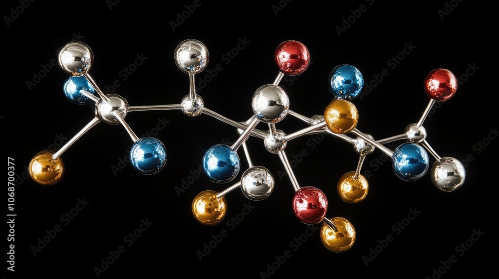 Poster abstract 3d molecular model with atoms connected by bonds, illustrating the cutting-edge science beh