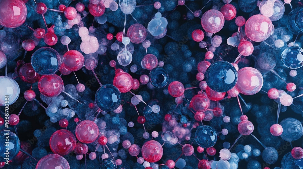 Poster abstract 3d science visualization of molecules and atoms in a seamless background, representing the 