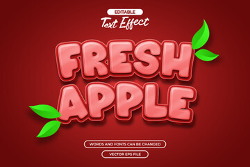 Fresh apple editable text effect vector with leaf ornament
