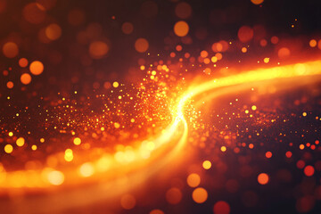 Obraz premium A vibrant trail of golden light particles with a bokeh effect, creating an energetic and magical visual on a dark background 