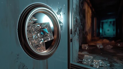 An open safe door with a diamond.