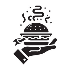 Burger In Hand Logo Icon Silhouette Vector Illustration