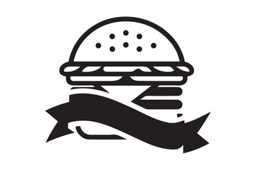 Burger With Ribbon Banner Logo Icon Vector Illustration