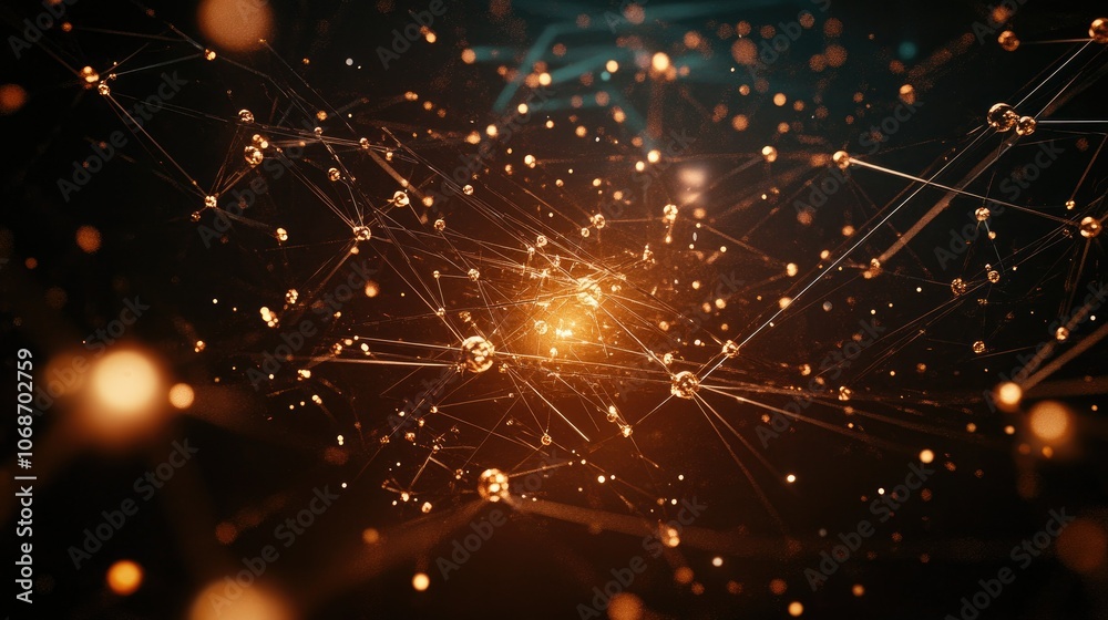 Poster futuristic 3d science background featuring molecules and atoms interconnected in a complex structure