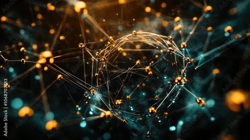 Aufkleber Futuristic 3D science background featuring molecules and atoms interconnected in a complex structure, highlighting advancements in molecular research