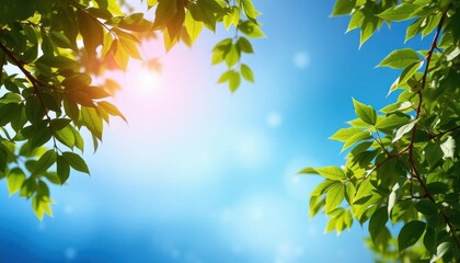 Obraz premium a close up of a tree branch with leaves and the sun shining through