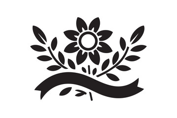 Flower With Ribbon Silhouette Vector Illustration