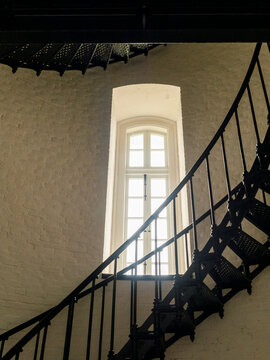USA, North Carolina, Nags Head, Window and staircase in Bodie Island Lighthouse