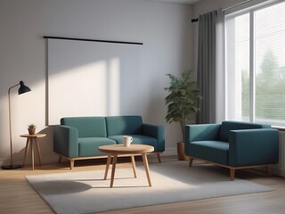Fototapeta premium A living room with chair and sofa office front picture on the wall Image
