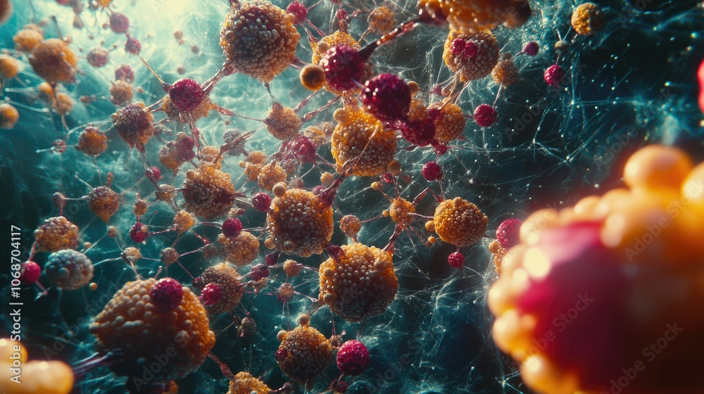 Poster Stunning 3D model of molecular structures and atoms in a science background, symbolizing molecular research, genetics, and medical science breakthroughs