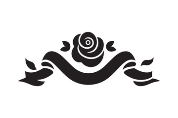 Rose With Ribbon Banner Vector Art & Illustration