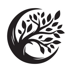 Moon With Tree Branch Silhouette Vector Illustration