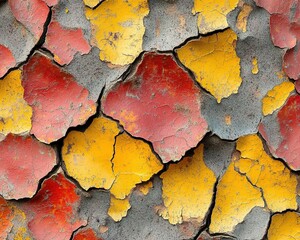 Obraz premium Cracked red and yellow paint on aged concrete wall.