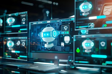 Visual concept of AI chatbots operating and interacting inside a computer environment