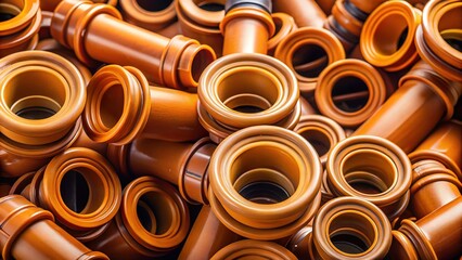 Closeup Plumbing Pipes Rubber Seals Brown Plastic Pipes
