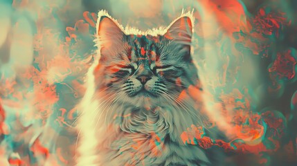 Serene Cat Portrait with Abstract Floral Background.
