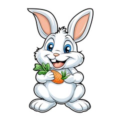 Obraz premium Cartoon Bunny Enjoying a Carrot on White Background