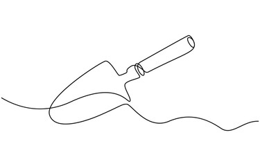 Obraz premium Gardening Trowel Single Line art Drawing, Continuous one line drawing of trowel icon in silhouette on a white background. Linear stylized, Trowel icon line continuous drawing vector