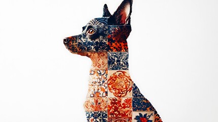 Abstract dog silhouette with tiles pattern.