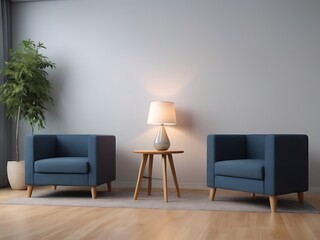 A living room with chair and sofa office front picture on the wall Image